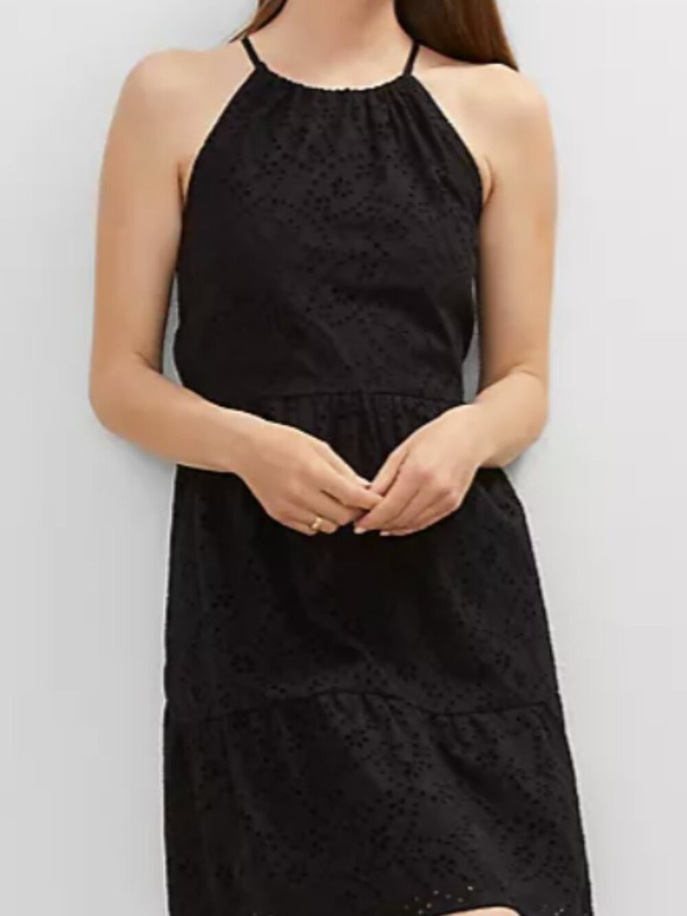 Ann Taylor Black Eyelet Halter Flare Dress Women's Size 16